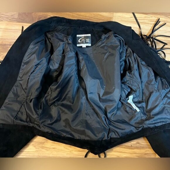 Vintage Retro 80s Black Suede Cropped Fringe Concho Cowgirl Western Jacket~M~ - Picture 6 of 8